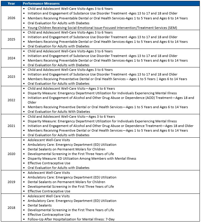 Performance Measures by Year